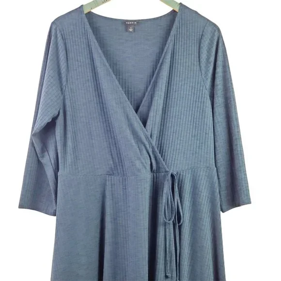 Torrid Teal Ribbed Knit Faux Wrap Dress Sz 1 (14/16) - Picture 3 of 10